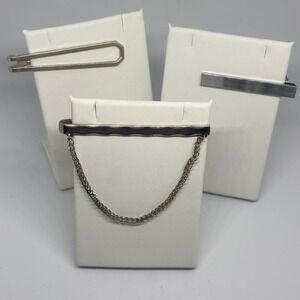 Vintage Swank & Anson Tie Clip Lot – Mid Century Modern Silver Tone Bars w/Chain
